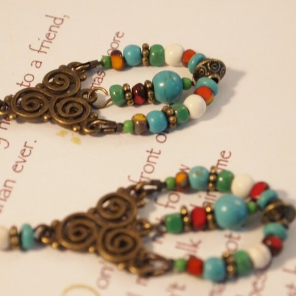 Southwestern Style Chandelier Earrings Dangle Pierced or Clip-on Earrings - Picture 4 of 10